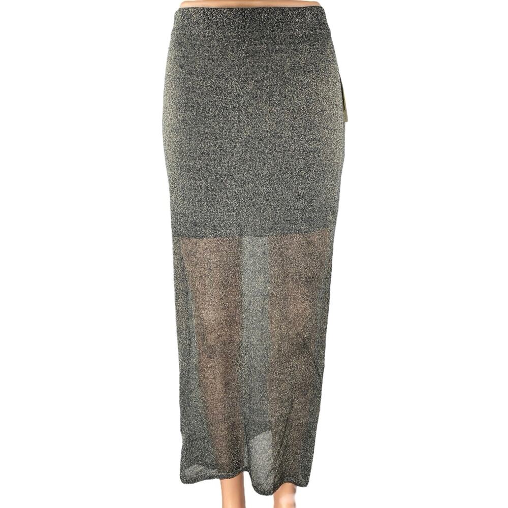 Abercrombie & Fitch Metallic Sheer Maxi Skirt in Silver-Gray